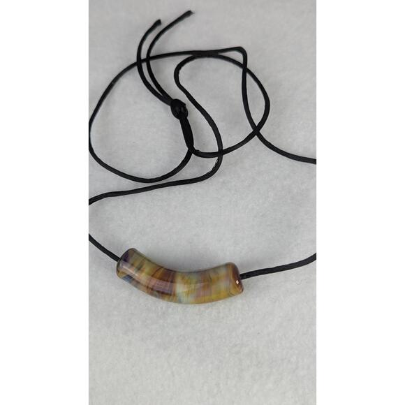 Handmade fused glass bead ond satin rattail 24"cord curved 48mm for 3mm cord - Picture 2 of 5